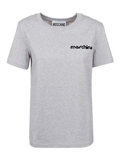 Shop Moschino Logo Embroidery Melange T-shirt In Light Grey