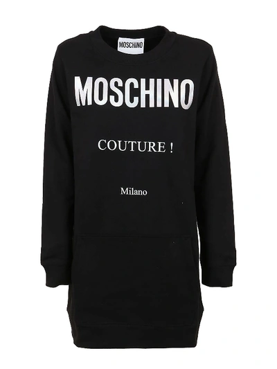 Shop Moschino Logo Print Sweatshirt Dress In Black