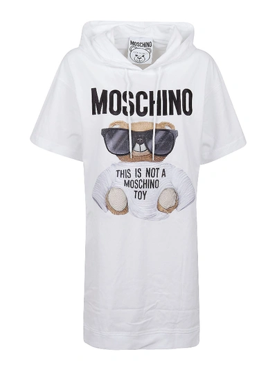 Shop Moschino Micro Teddy Bear Hooded Dress In White