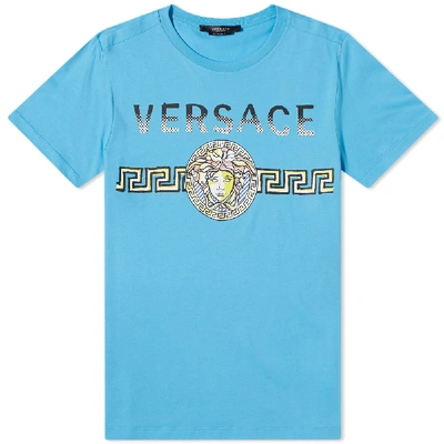 Shop Versace Medusa Logo Print Tee In Blue