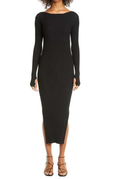 Shop Totême Orville Rib Long Sleeve Midi Sweater Dress In Black