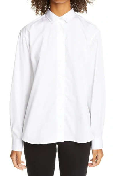 Shop Totême Capri Oversize High/low Cotton Poplin Shirt In White