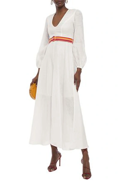 Shop Zimmermann Goldie Belted Linen Midi Dress In White