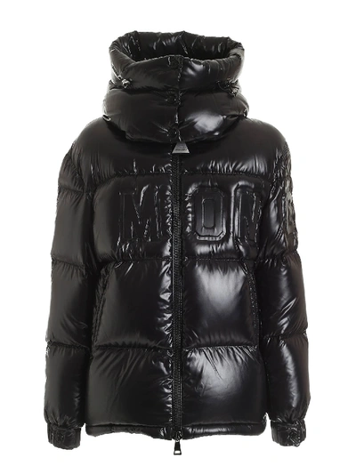 Shop Moncler Guernic Black Down Jacket Featuring Lettering Logo