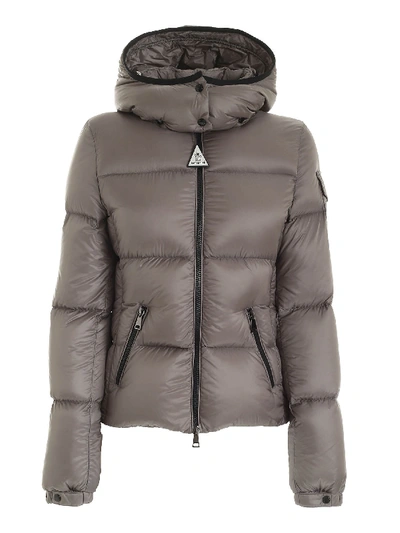Shop Moncler Fourmi Grey Down Jacket Featuring Hood