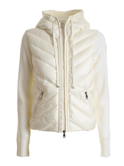 Shop Moncler Down Jacket Knitted Cardigan In Ivory Color In White