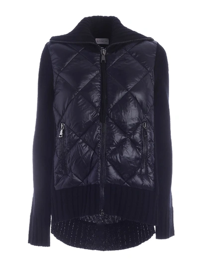 Shop Moncler Down Jacket Knitted Cardigan In Black