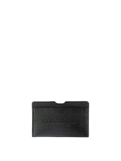 Shop Ferragamo Embossed Logo Leather Card Holder In Black