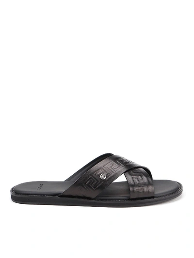 Shop Versace Criss-cross Sandals In Black