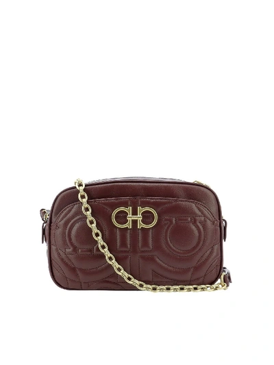 Shop Ferragamo Gancini Quilted Camera Bag In Wine Color In Red