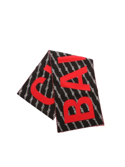 Shop Balenciaga Licence Macro Scarf In Black And Red