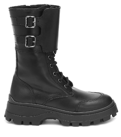 Shop Miu Miu Leather Combat Boots In Black