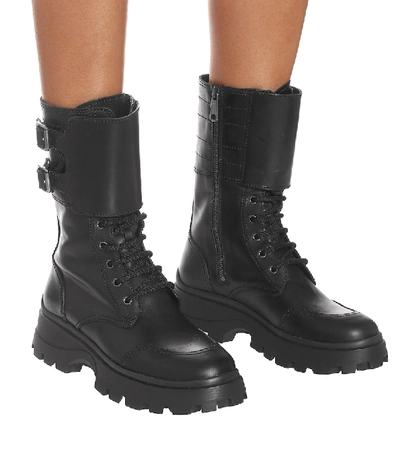 Shop Miu Miu Leather Combat Boots In Black