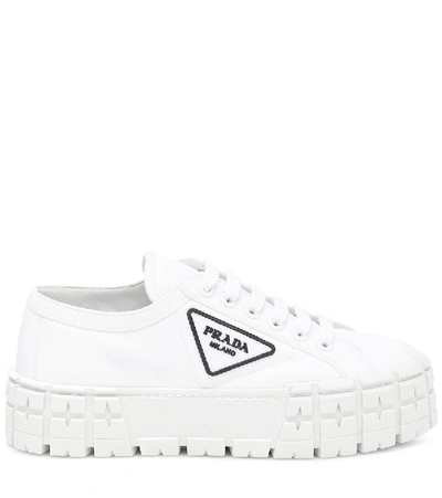 Shop Prada Wheel Gabardine Sneakers In White