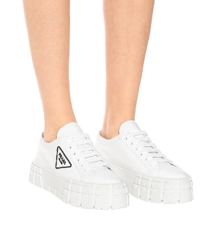 Shop Prada Wheel Gabardine Sneakers In White