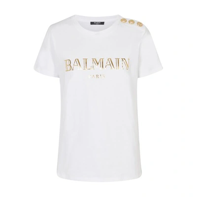 Shop Balmain Vintage Logo T-shirt In Gad Blanc Or