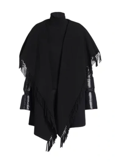 Shop Moncler Mantella Puffer-sleeve Wool Cape In Black
