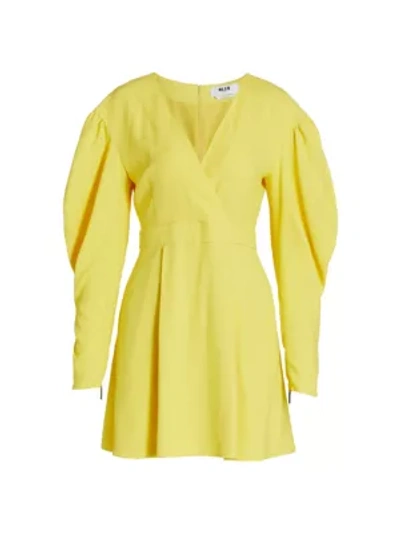 Shop Msgm Long Puff Sleeve Dress In Yellow