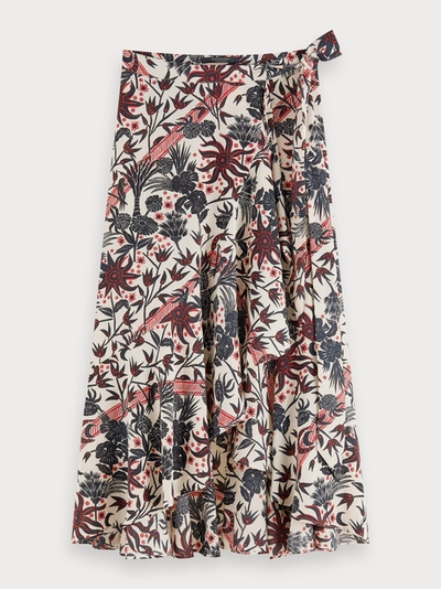 Shop Scotch & Soda Floral Print Warp Around Midi Skirt In Multicolour