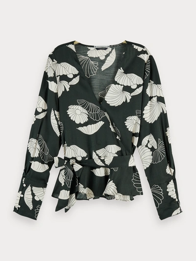 Shop Scotch & Soda Flowy Long Sleeve Wrap Top In Black