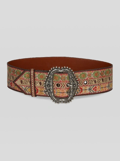 Shop Etro Printed Leather Belt In Multicolor