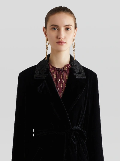 Shop Etro Embroidered Velvet Coat In Black