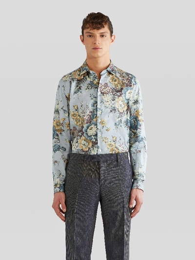 Shop Etro Flowered Cotton Shirt In Light Blue