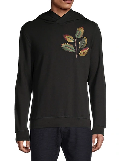 Shop Antony Morato Leaf Embroidery Fleece Hoodie In Black