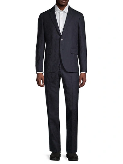 Shop Versace Modern-fit Geometric Stretch-wool Suit In Dark Blue