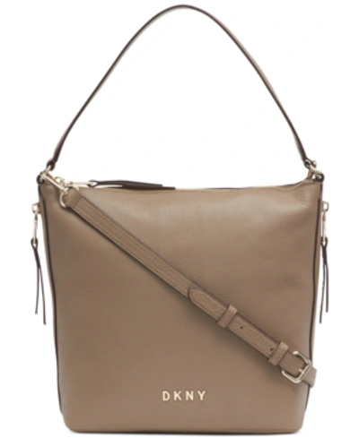 Shop Dkny Tappen Leather Convertible Zip Hobo, Created For Macy's In Dune/gold
