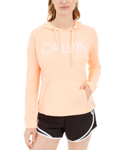 Shop Calvin Klein Performance Logo Waffle-knit Hoodie In Fluo Peach