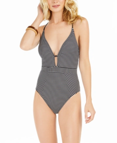 Shop La Blanca Striped Tummy Control Plunging One-piece Swimsuit Women's Swimsuit In Black