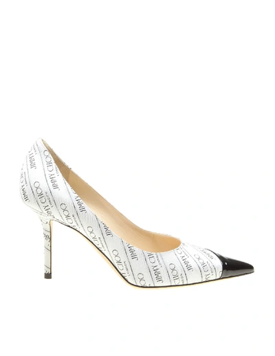 Shop Jimmy Choo Love 85 Decollete In Logo Fabric In White/black