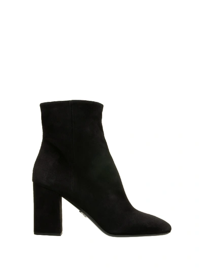 Shop Prada Zip Leather Ankle Boot In Black