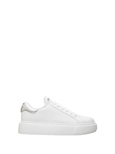 Shop Prada Leather Sneaker In White Silver