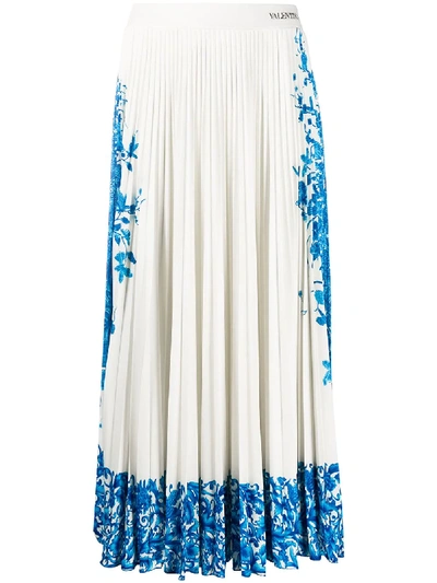 Shop Valentino Bluegrace Bouquet Pleated Skirt In White