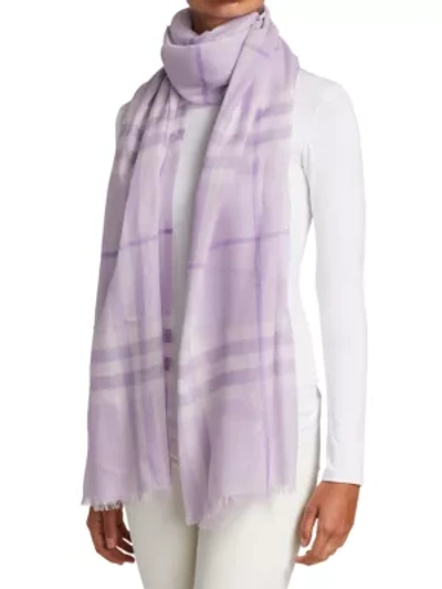 Shop Burberry Giant Check Gauze Scarf In Pale Thistle