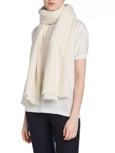 Shop Agnona Women's Cashmere Twill Fringed Scarf In Ivory