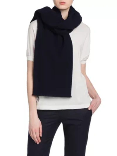 Shop Agnona Women's Cashmere Twill Fringed Scarf In Navy