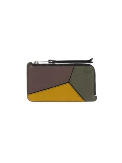 Shop Loewe Puzzle Coin Leather Card Holder In Khaki Green