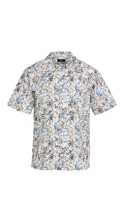 Shop Theory Weldon Sketched Floral Short Sleeve Shirt In Air Force Multi