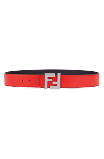 Shop Fendi Ff Reversible Leather Logo Belt In Red