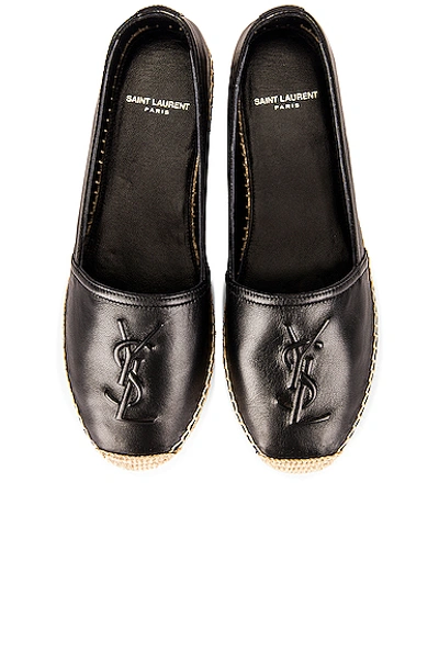 Saint Laurent Logo Leather Espadrilles Flat Shoes Black In Black
