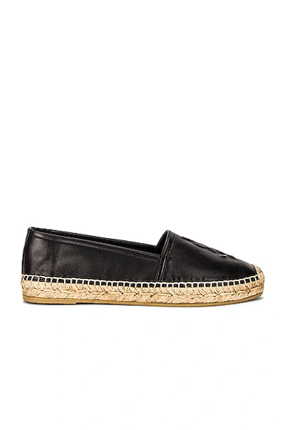 Saint Laurent Logo Leather Espadrilles Flat Shoes Black In Black
