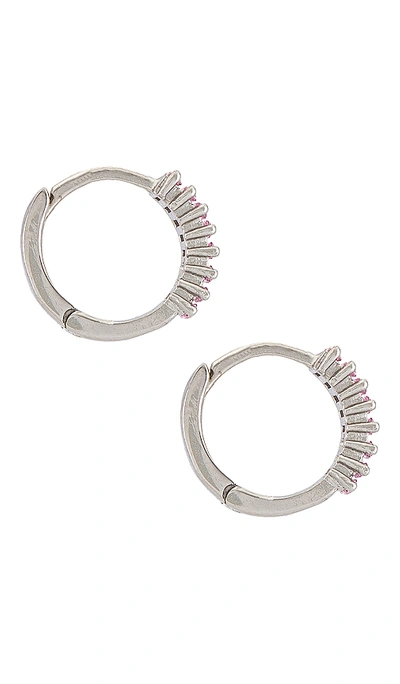 Shop The M Jewelers Ny Mini Colored Stone Huggie Earring In Metallic Silver