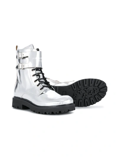 Shop Balmain Lace-up Boots In Silver