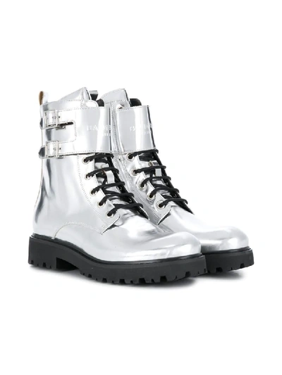 Shop Balmain Lace-up Boots In Silver