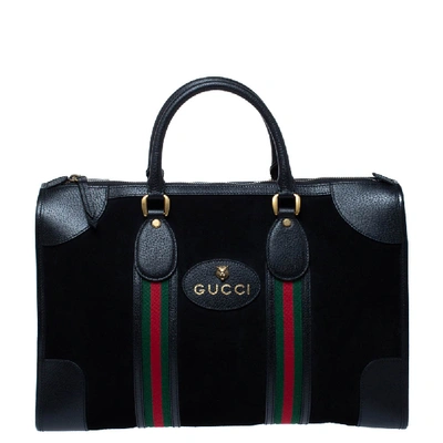 Pre-owned Gucci Black Suede And Leather Neo Vintage Web Duffle Bag