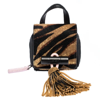 Pre-owned Kenzo Black/brown Tiger Print Calfhair And Leather Mini Sailor Bag