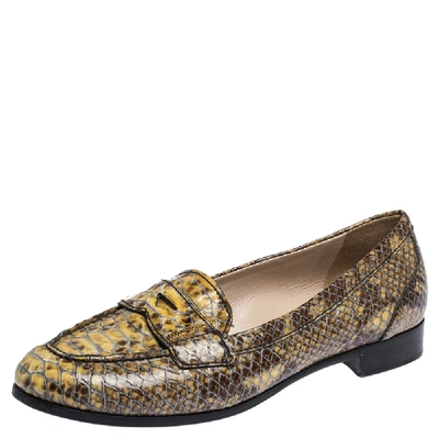 Pre-owned Miu Miu Yellow/black Snake Embossed Leather Penny Loafers Size 37.5